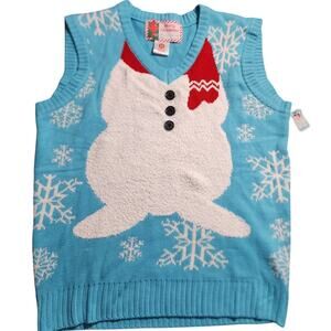 Merry Christmas Blue Snowman Sweater Vest Size Medium